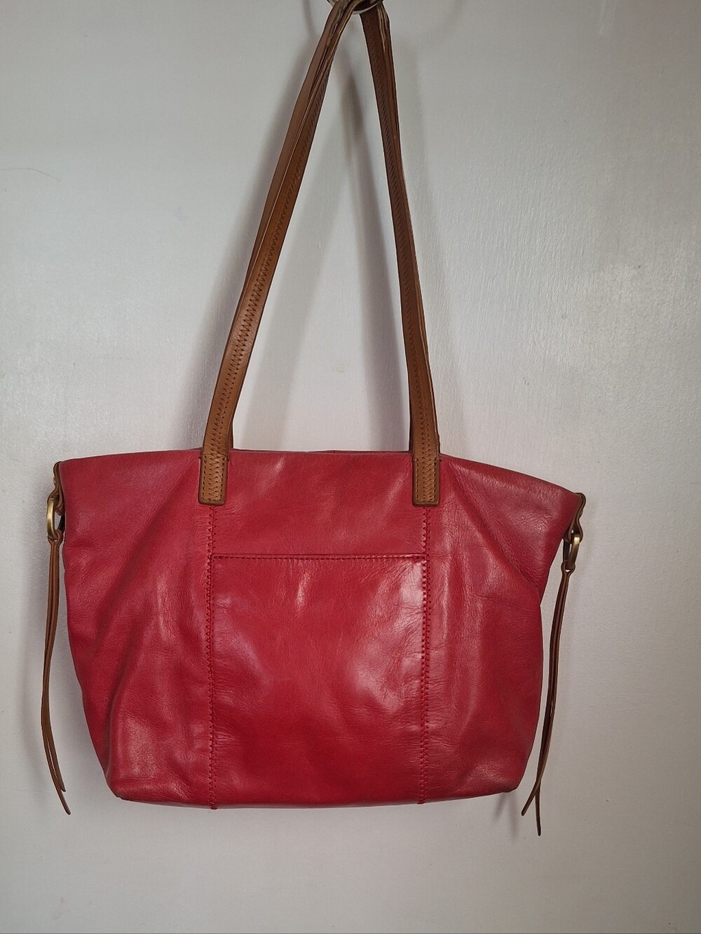 HOBO Red Leather Tote with Tan Straps and Brass Accents